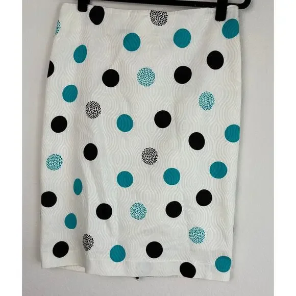 Talbots Pencil Knee Length White Green Polka Dot Skirt Sz 8 Cotton Old Money - Picture 1 of 10